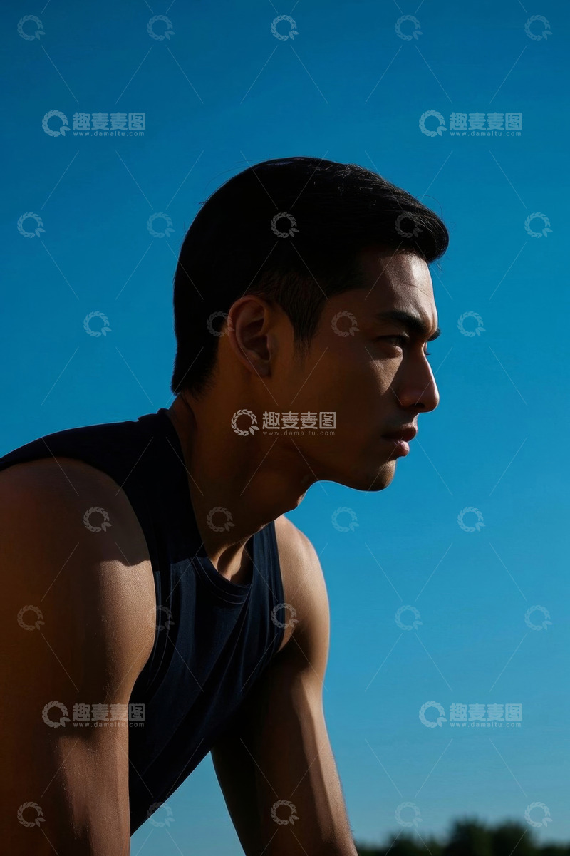 高清大图下载【趣麦麦图】阳光下侧影的年轻男子