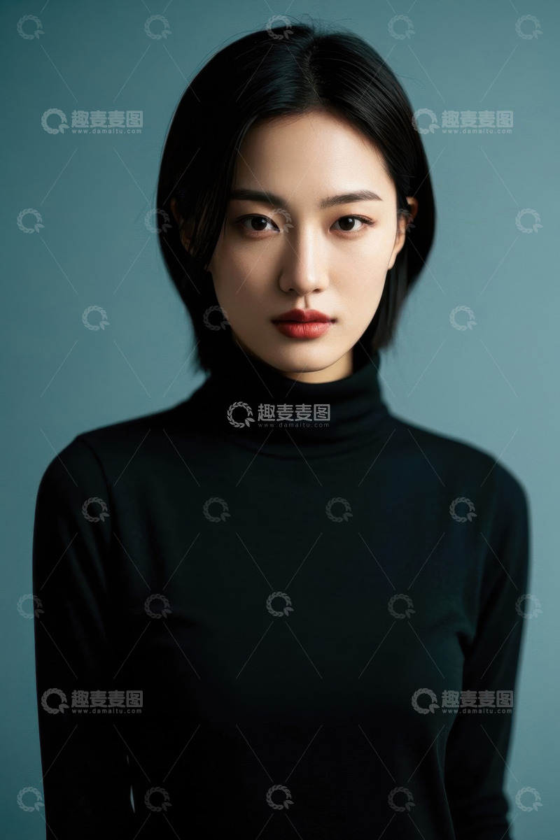 高清大图下载【趣麦麦图】时尚女性写真黑色高领毛衣