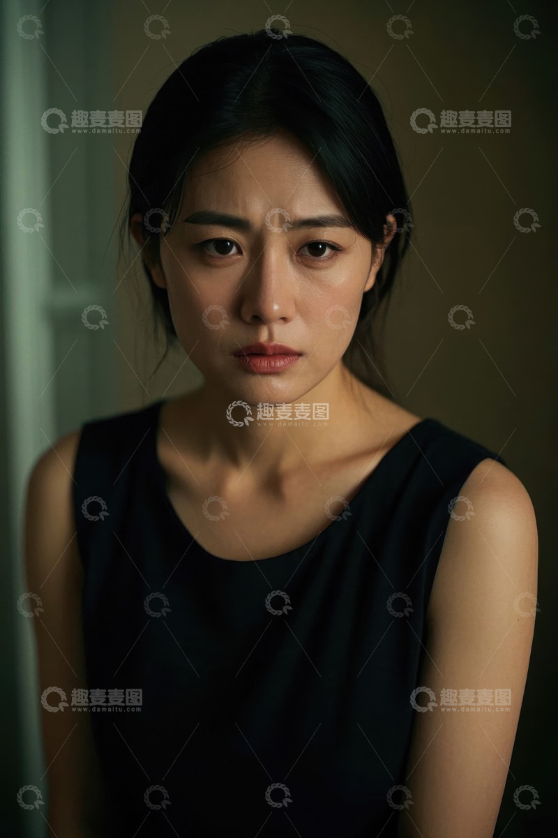 高清大图下载【趣麦麦图】忧郁女子凝视镜头特写