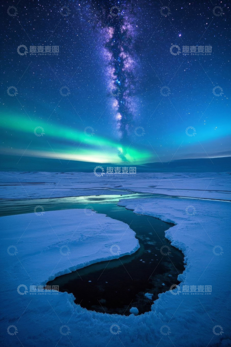 高清大图下载【趣麦麦图】北极星空下的极光与冰雪景观