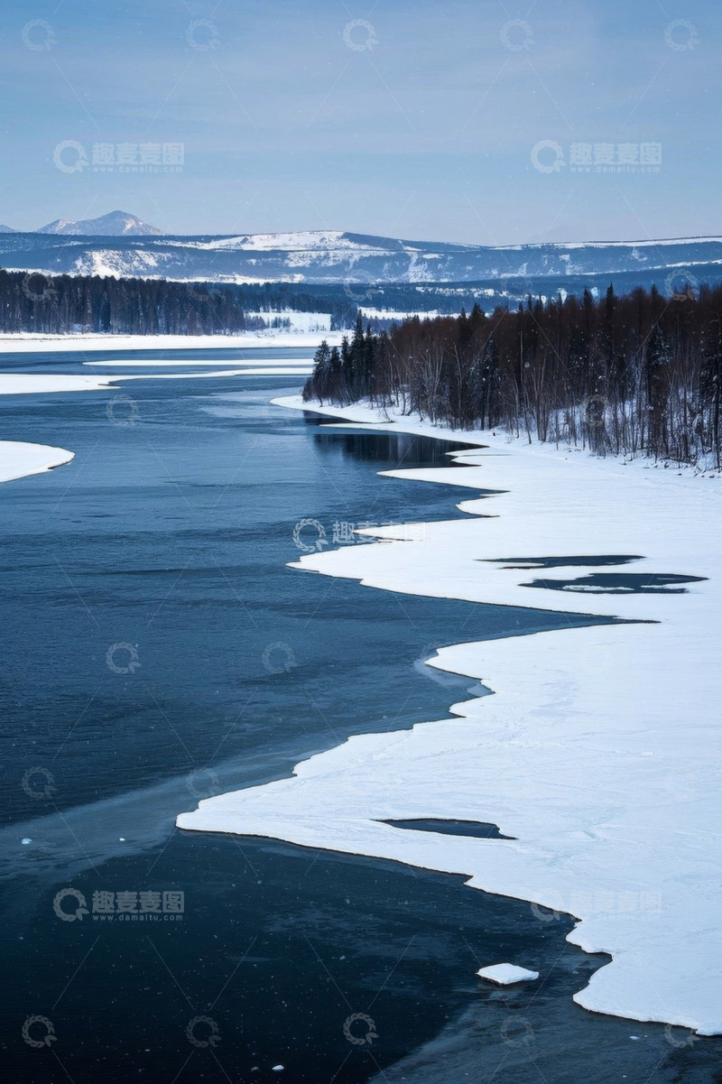 高清大图下载【趣麦麦图】冬季河流雪景自然风光