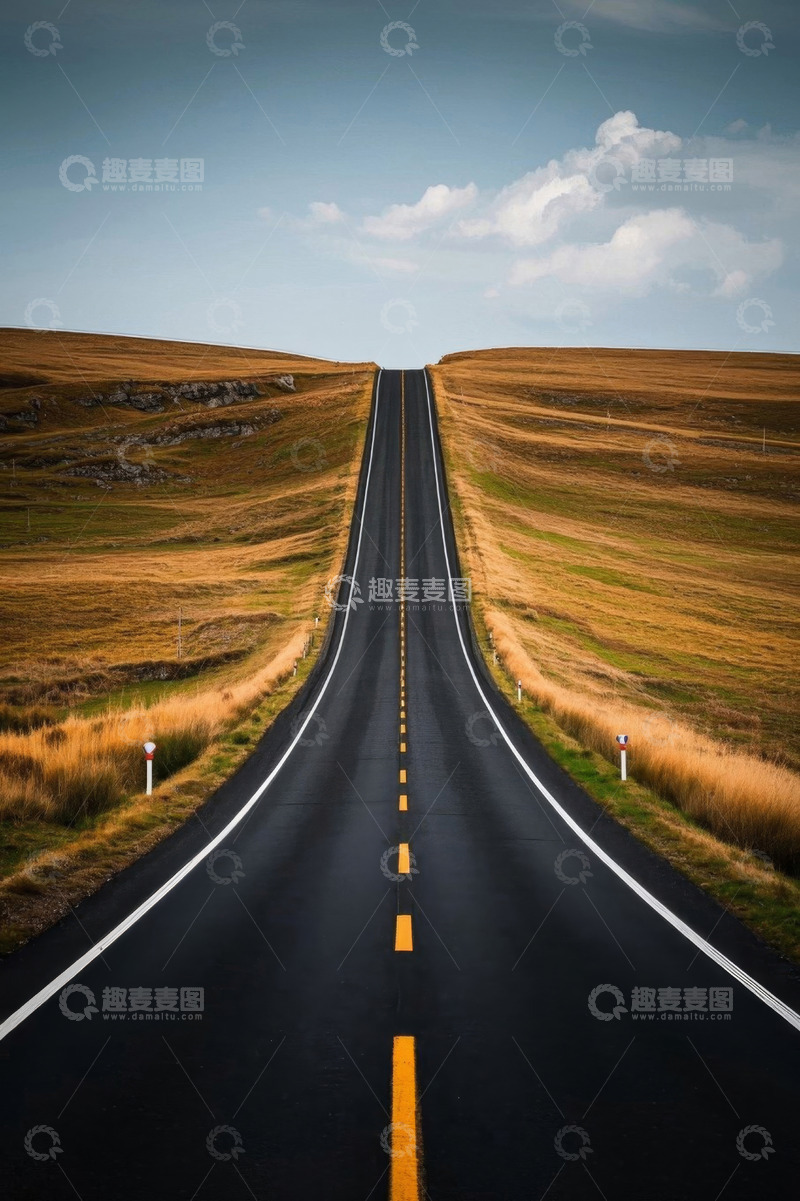 高清大图下载【趣麦麦图】旷野中延伸的公路景观
