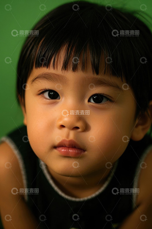 可爱小女孩绿色背景特写