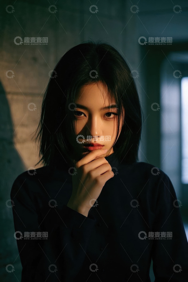 高清大图下载【趣麦麦图】忧郁眼神的亚洲女孩肖像