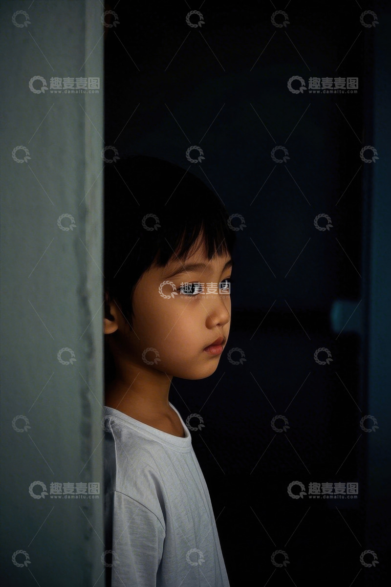 高清大图下载【趣麦麦图】忧郁眼神的小女孩侧身照