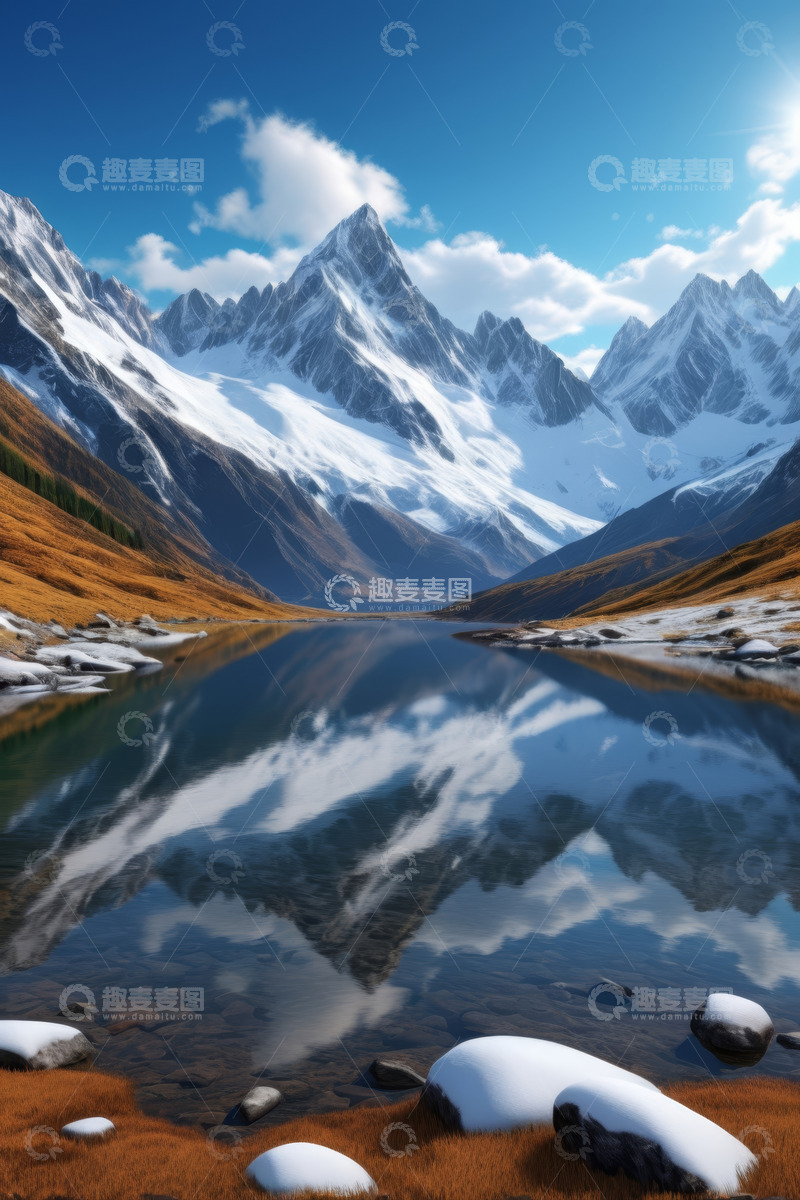 高清大图下载【趣麦麦图】雪山湖泊自然风光