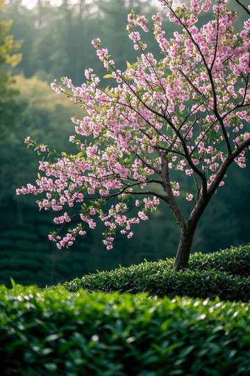 春日绽放的粉色花枝