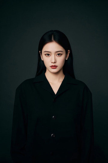 黑色衬衫女子肖像照眼神坚定