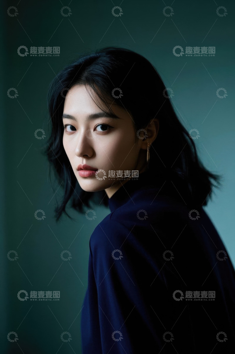 高清大图下载【趣麦麦图】深色背景下时尚女子侧颜照