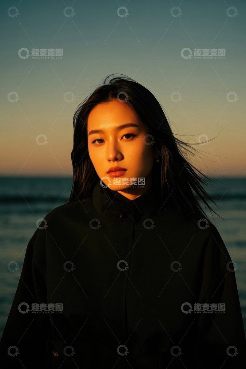 高清大图下载【趣麦麦图】落日余晖下的女子侧颜照