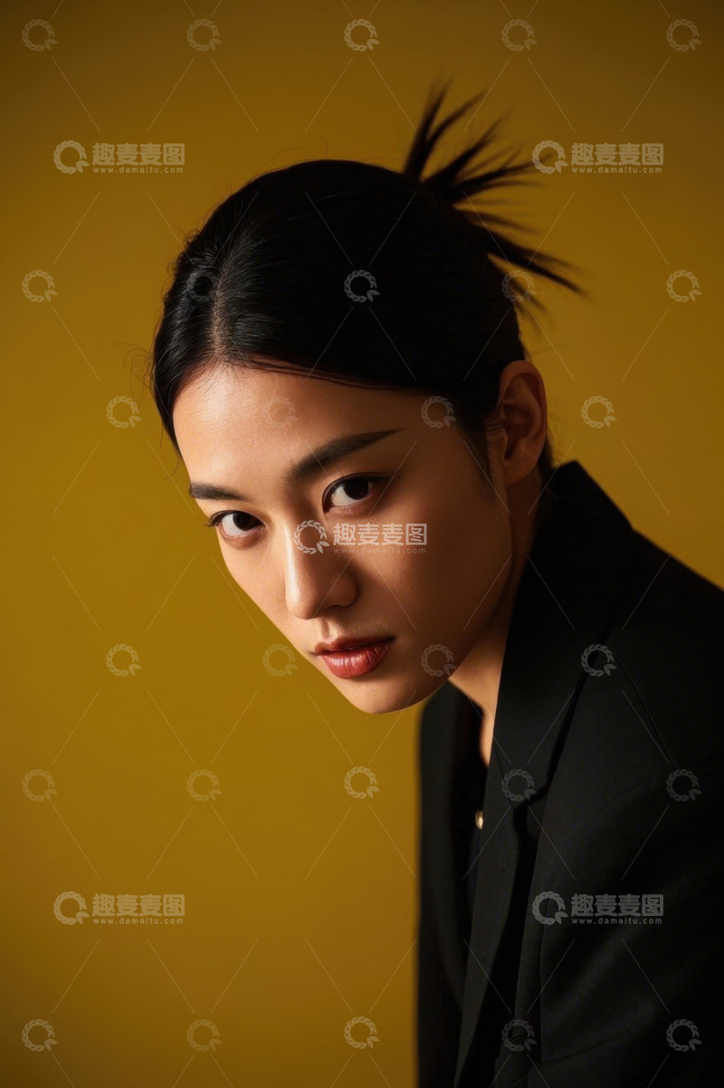 高清大图下载【趣麦麦图】时尚女性肖像金色背景