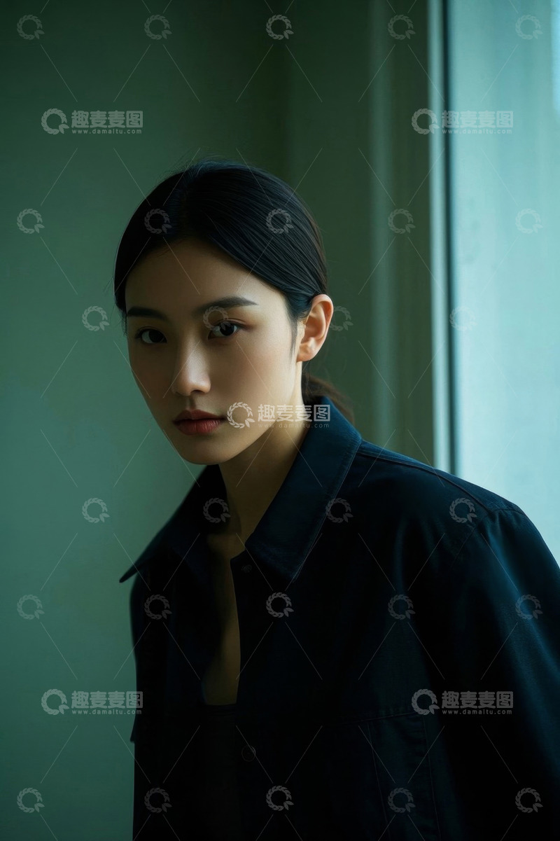 高清大图下载【趣麦麦图】深色背景下气质美女肖像