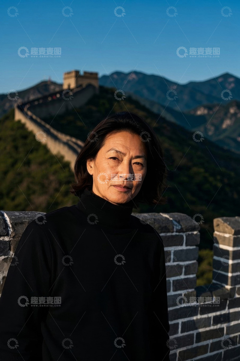 高清大图下载【趣麦麦图】长城背景下中年女性肖像