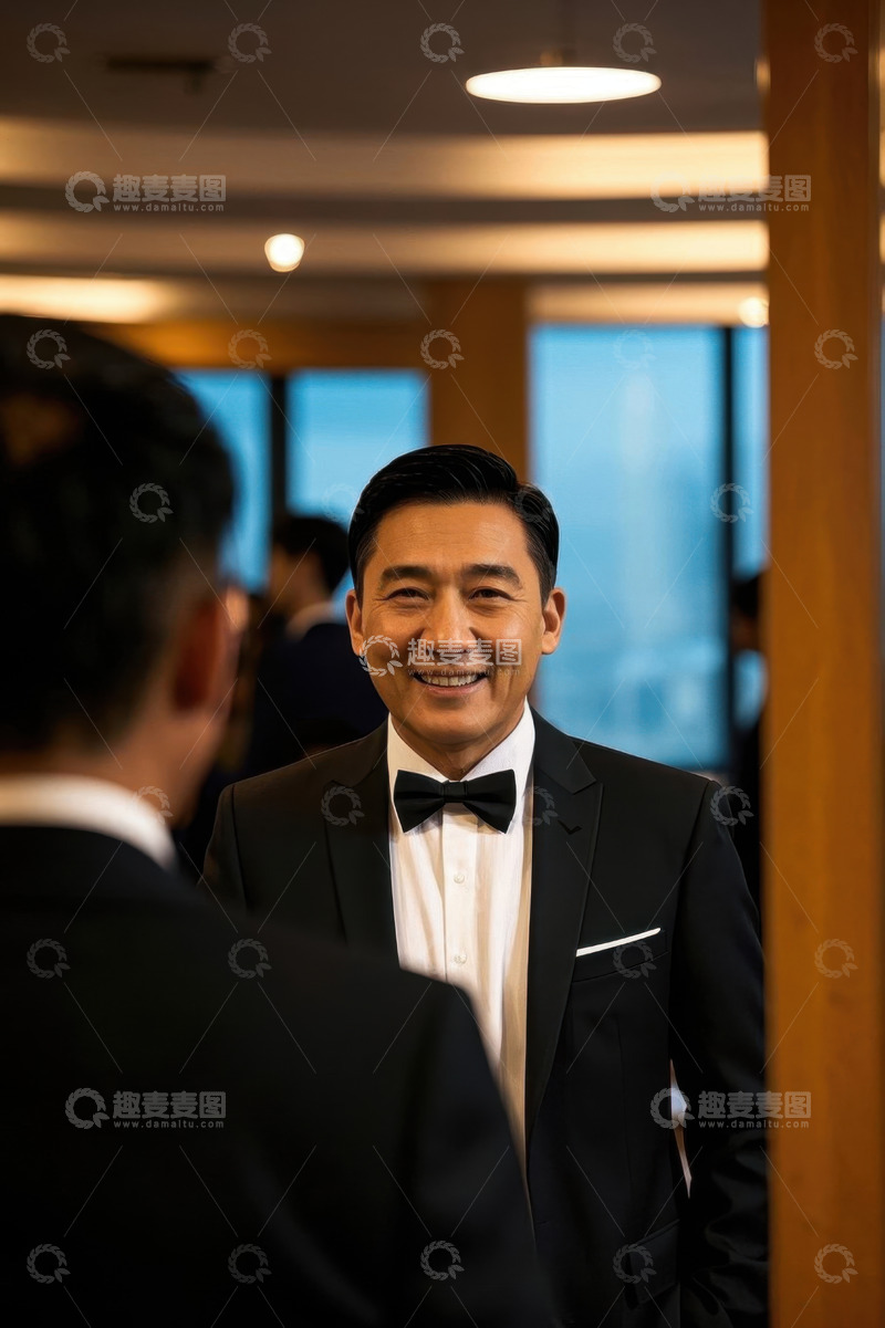 高清大图下载【趣麦麦图】西装革履男子微笑凝视镜面