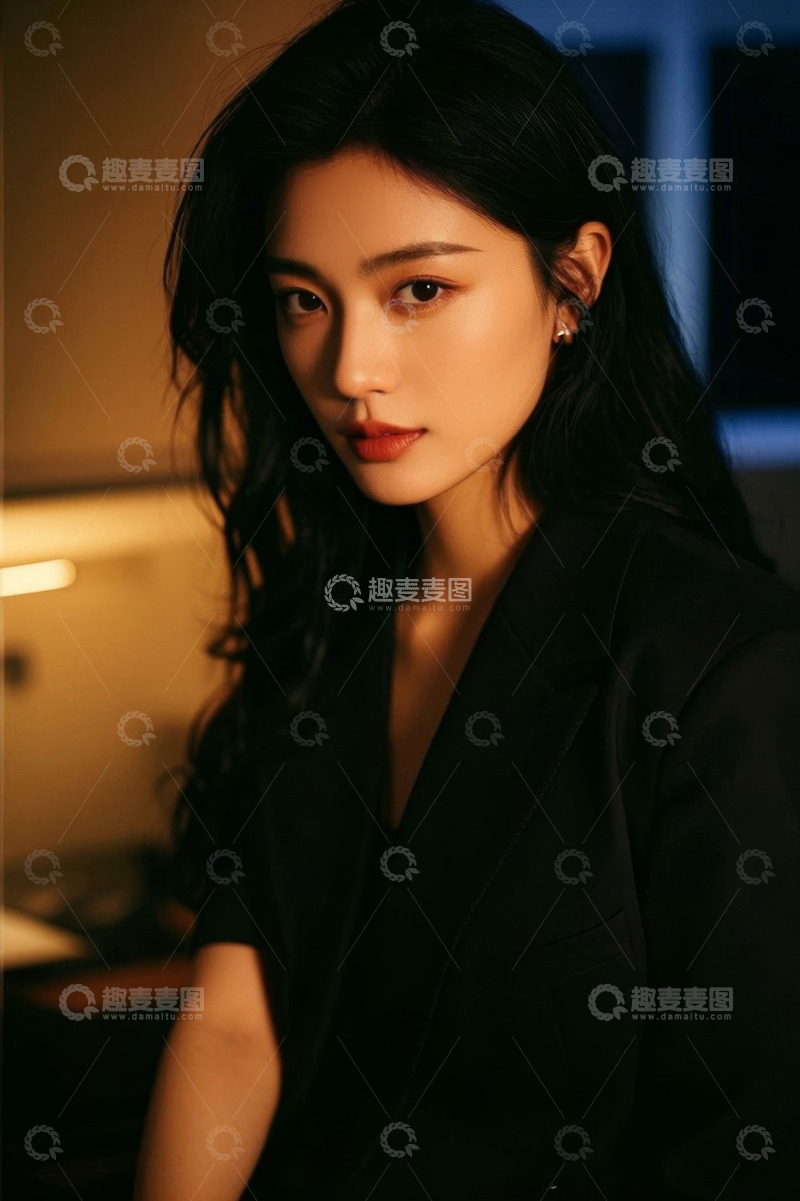 高清大图下载【趣麦麦图】时尚美女肖像照灯光氛围感十足