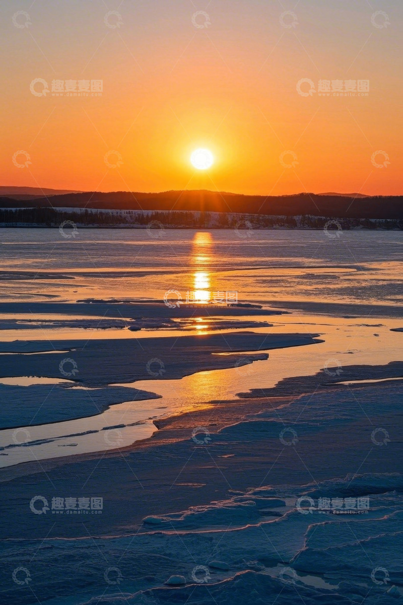 高清大图下载【趣麦麦图】冰面日出自然风光