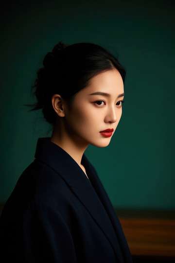 深色背景下优雅女子侧颜照