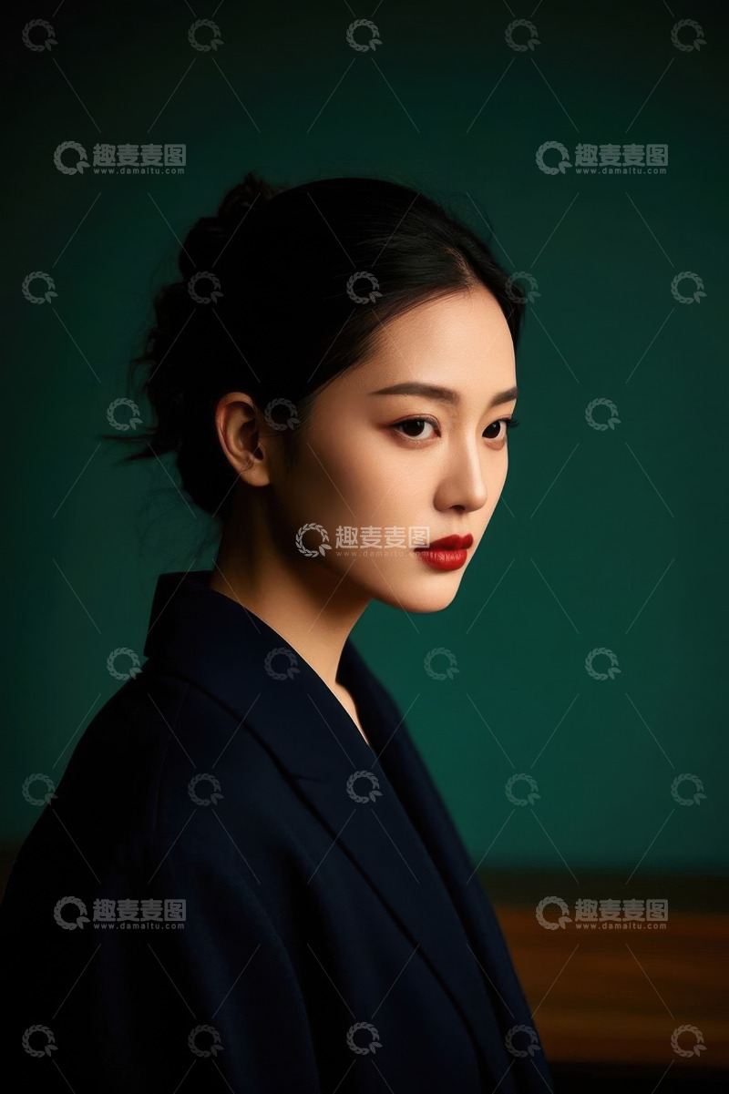 高清大图下载【趣麦麦图】深色背景下优雅女子侧颜照