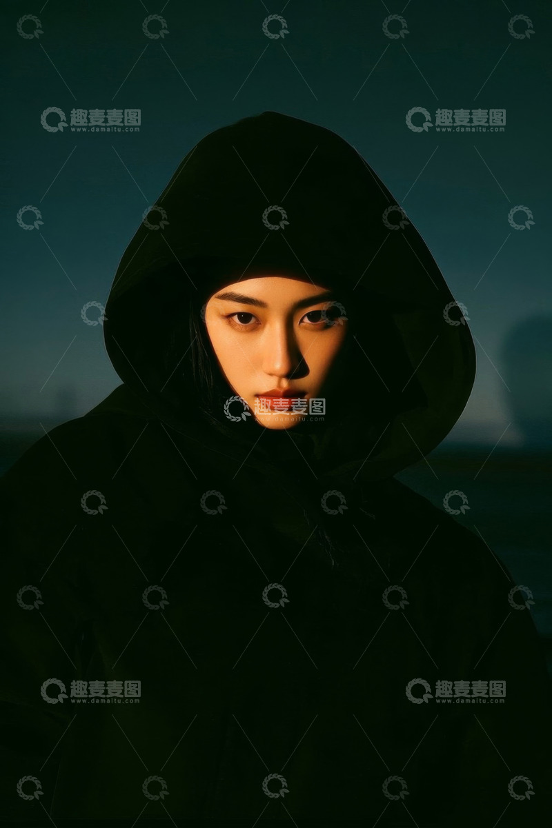 高清大图下载【趣麦麦图】神秘女子身穿黑色连帽衫