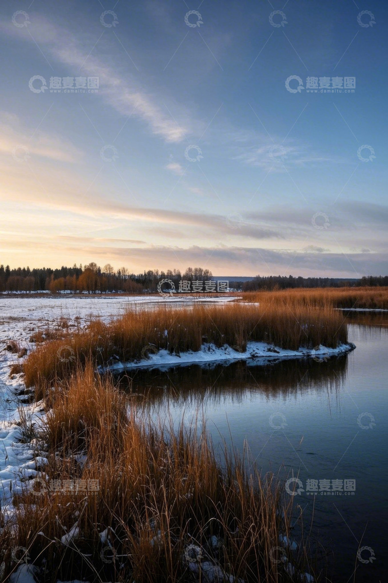 高清大图下载【趣麦麦图】雪后河畔自然风光