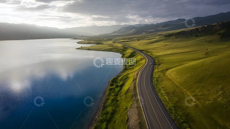高清大图下载【趣麦麦图】湖光山色公路风光