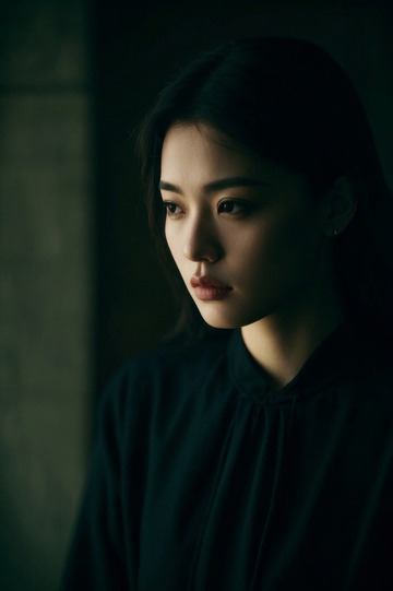 忧郁眼神的年轻女子侧颜照