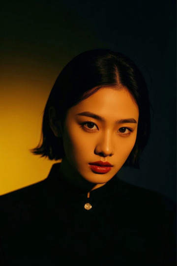 黄光背景下酷女孩肖像