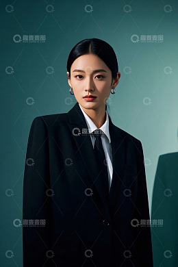 时尚女性身穿黑色西装写真