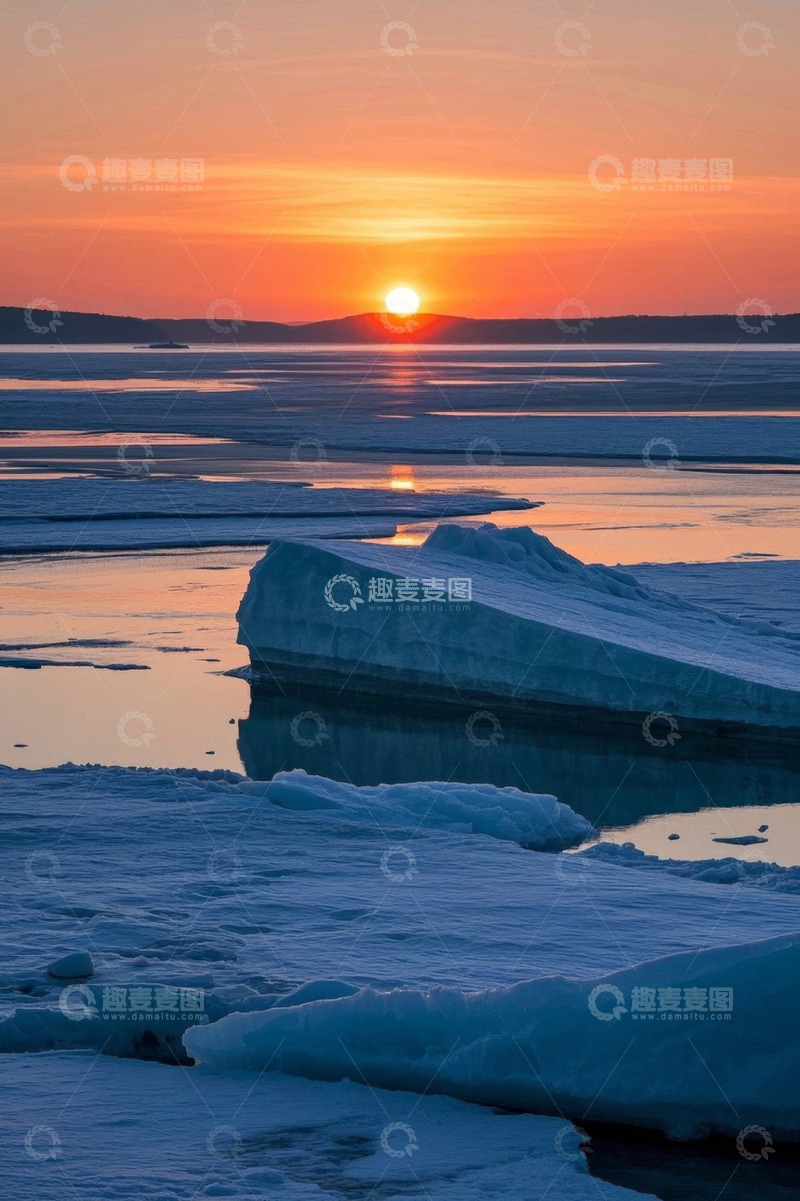 高清大图下载【趣麦麦图】冰面夕阳下的自然风光