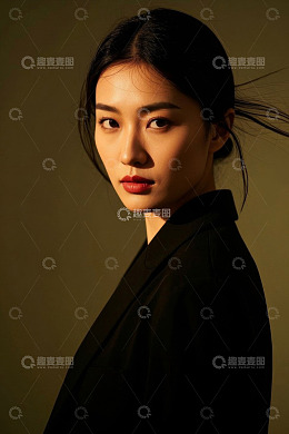 侧颜精致女子身着黑色外套