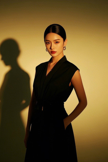 时尚女性黑色连衣裙写真