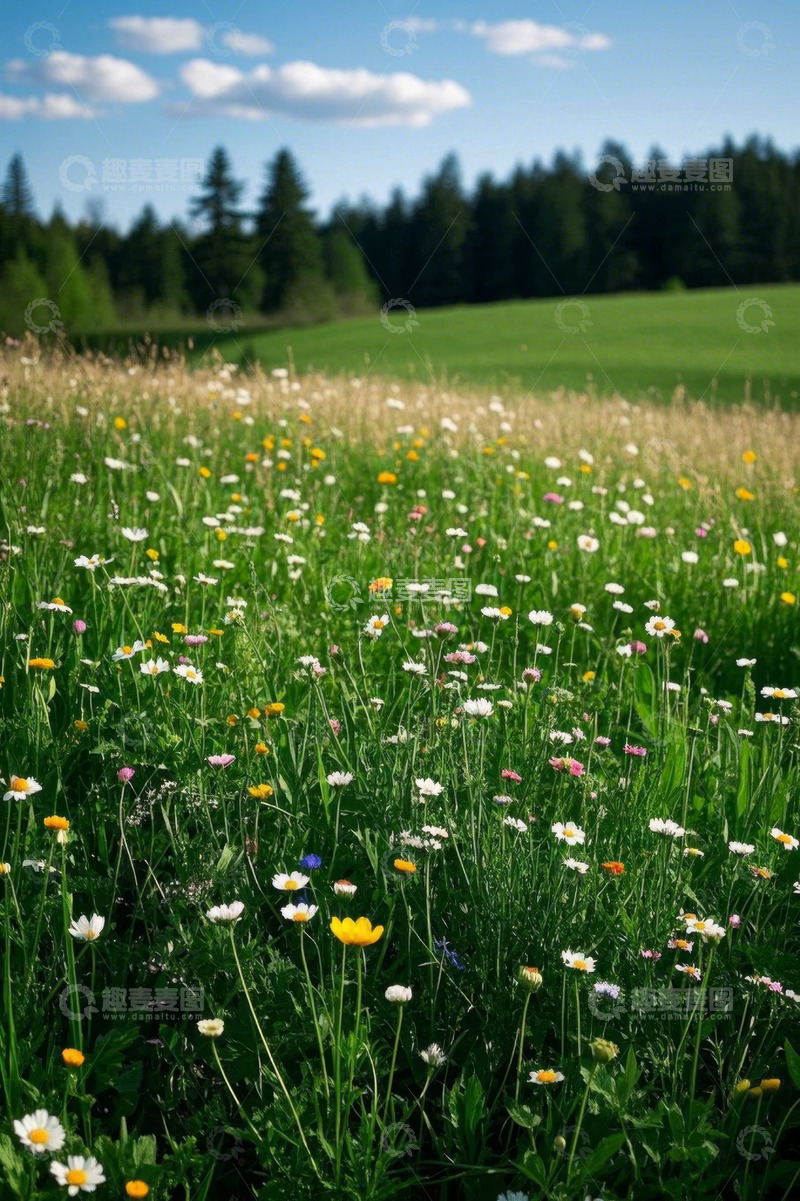 高清大图下载【趣麦麦图】开满野花的绿色草地风光