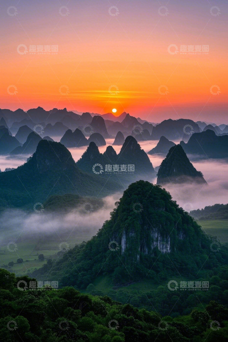 高清大图下载【趣麦麦图】桂林群山日出自然风光