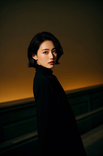 时尚黑裙女子侧身照