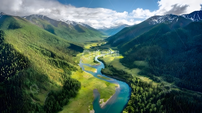 高清大图下载【趣麦麦图】山谷河流航拍风光