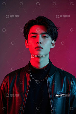 红光蓝光下的时尚型男写真