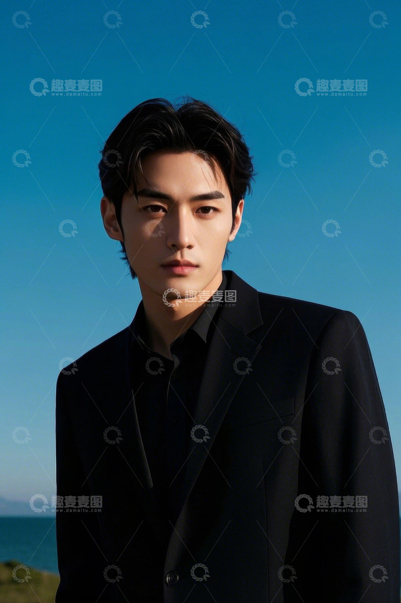 高清大图下载【趣麦麦图】青年男子西装照蓝天背景