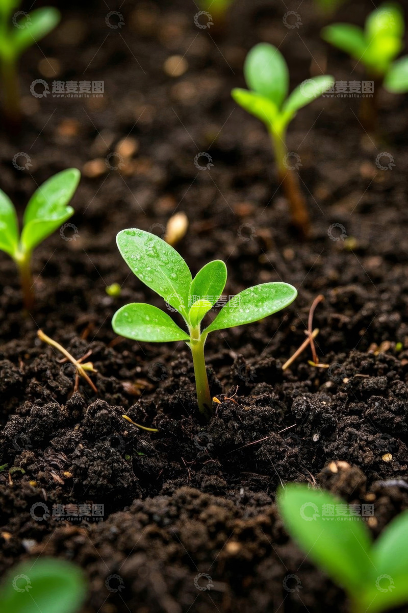 高清大图下载【趣麦麦图】泥土中生长的嫩绿幼苗