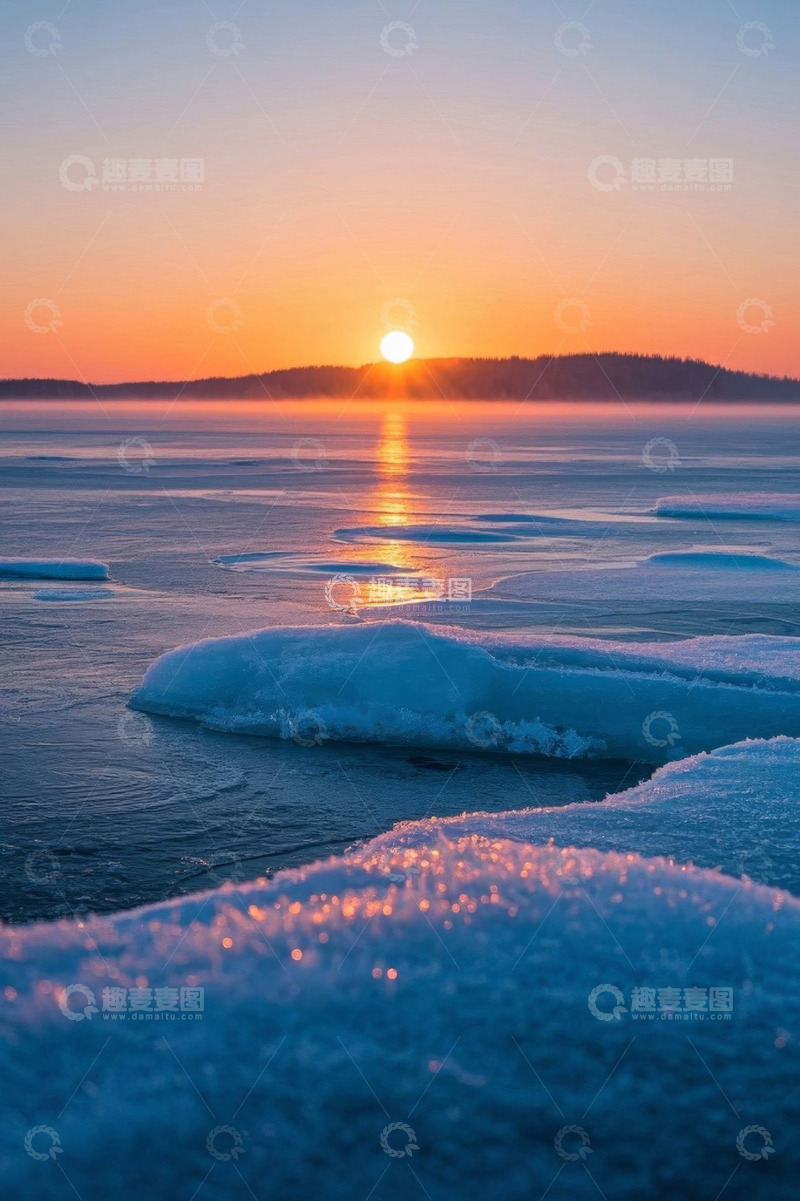 高清大图下载【趣麦麦图】冰面日落自然风光