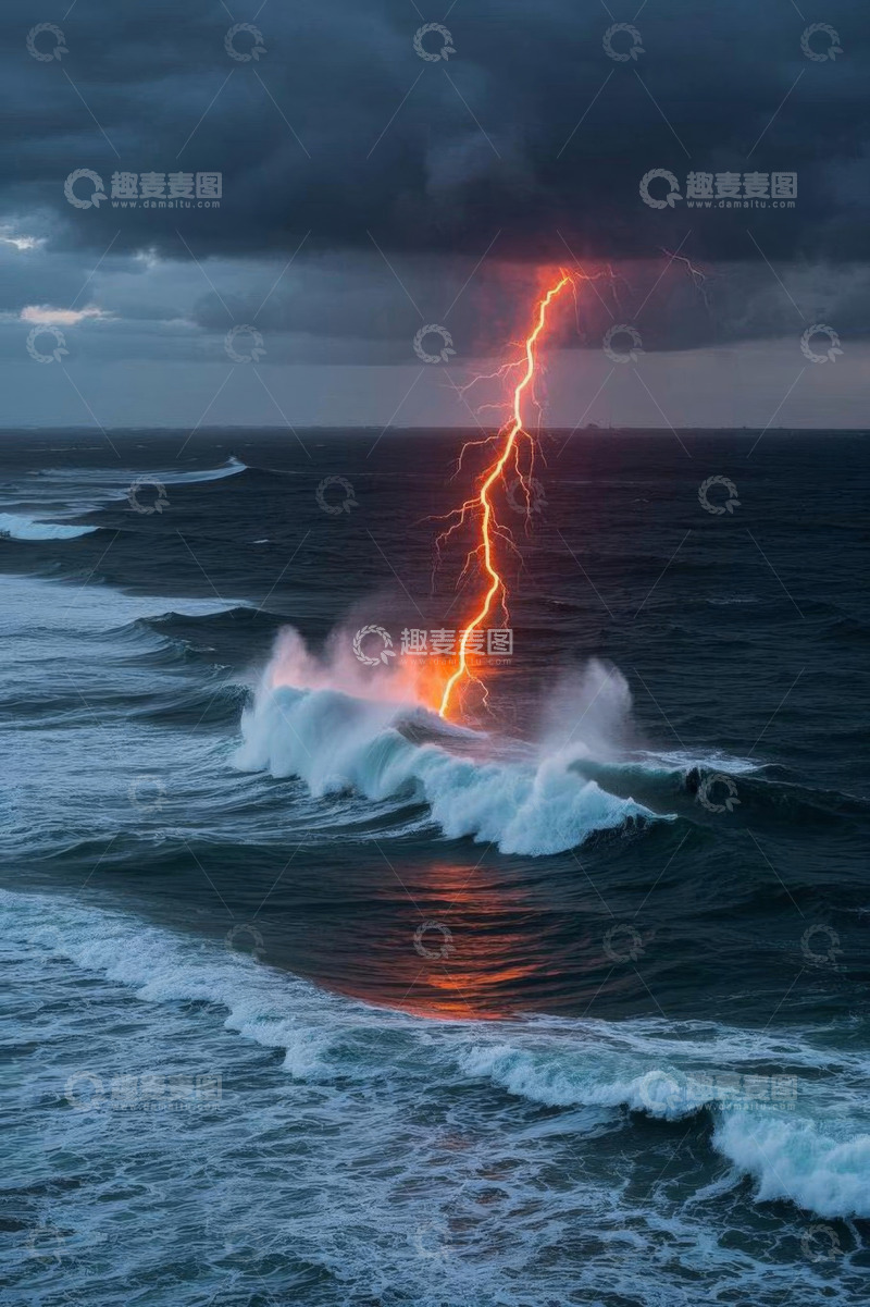 高清大图下载【趣麦麦图】海上闪电风暴自然风光
