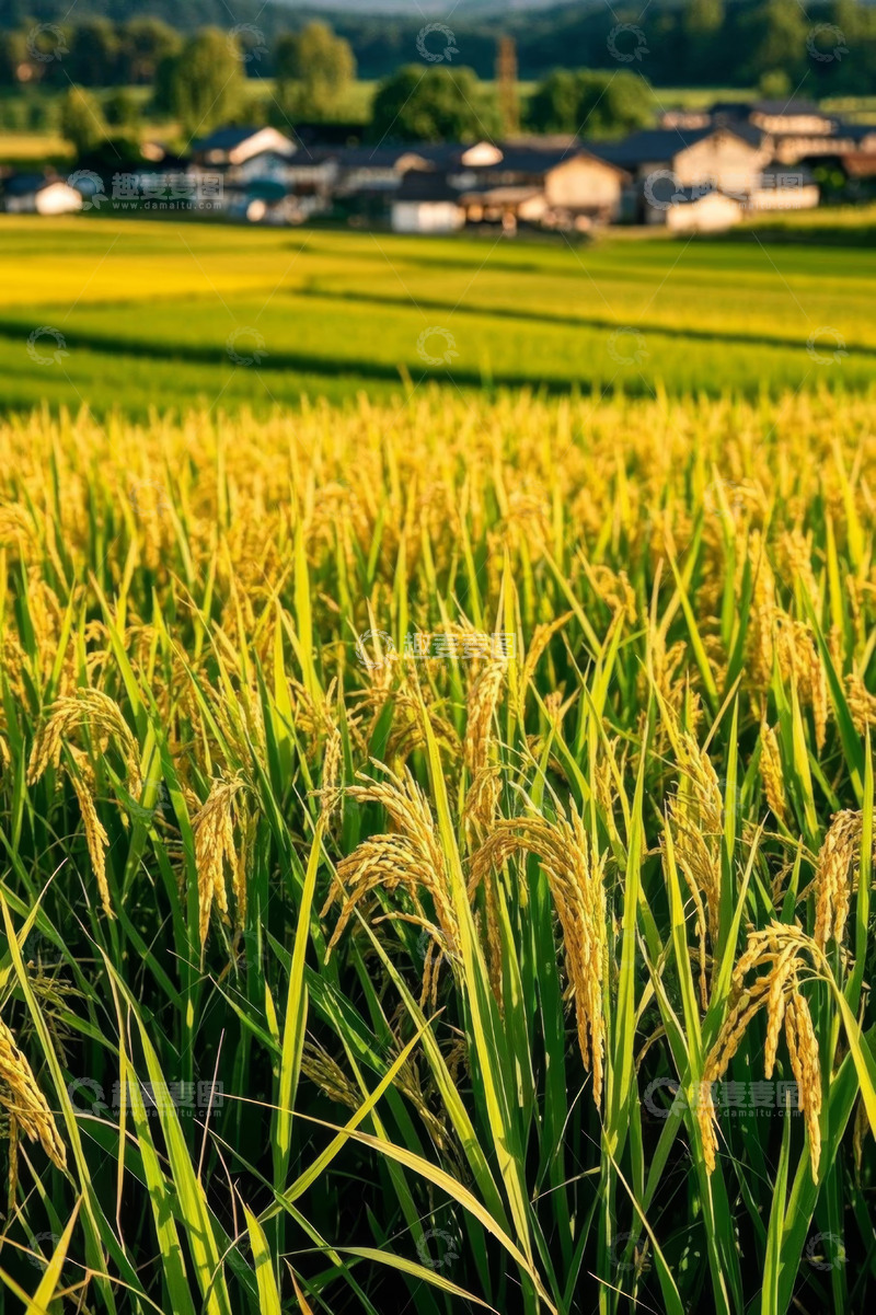 高清大图下载【趣麦麦图】田园稻田与村庄景致