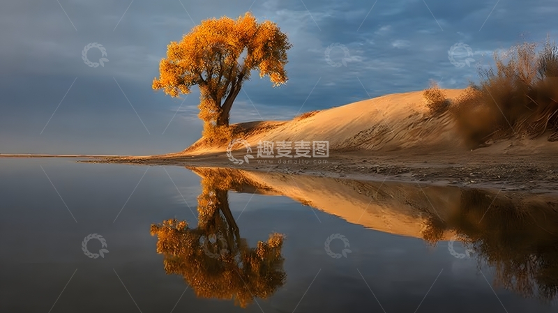 高清大图下载【趣麦麦图】沙漠胡杨倒影风光摄影