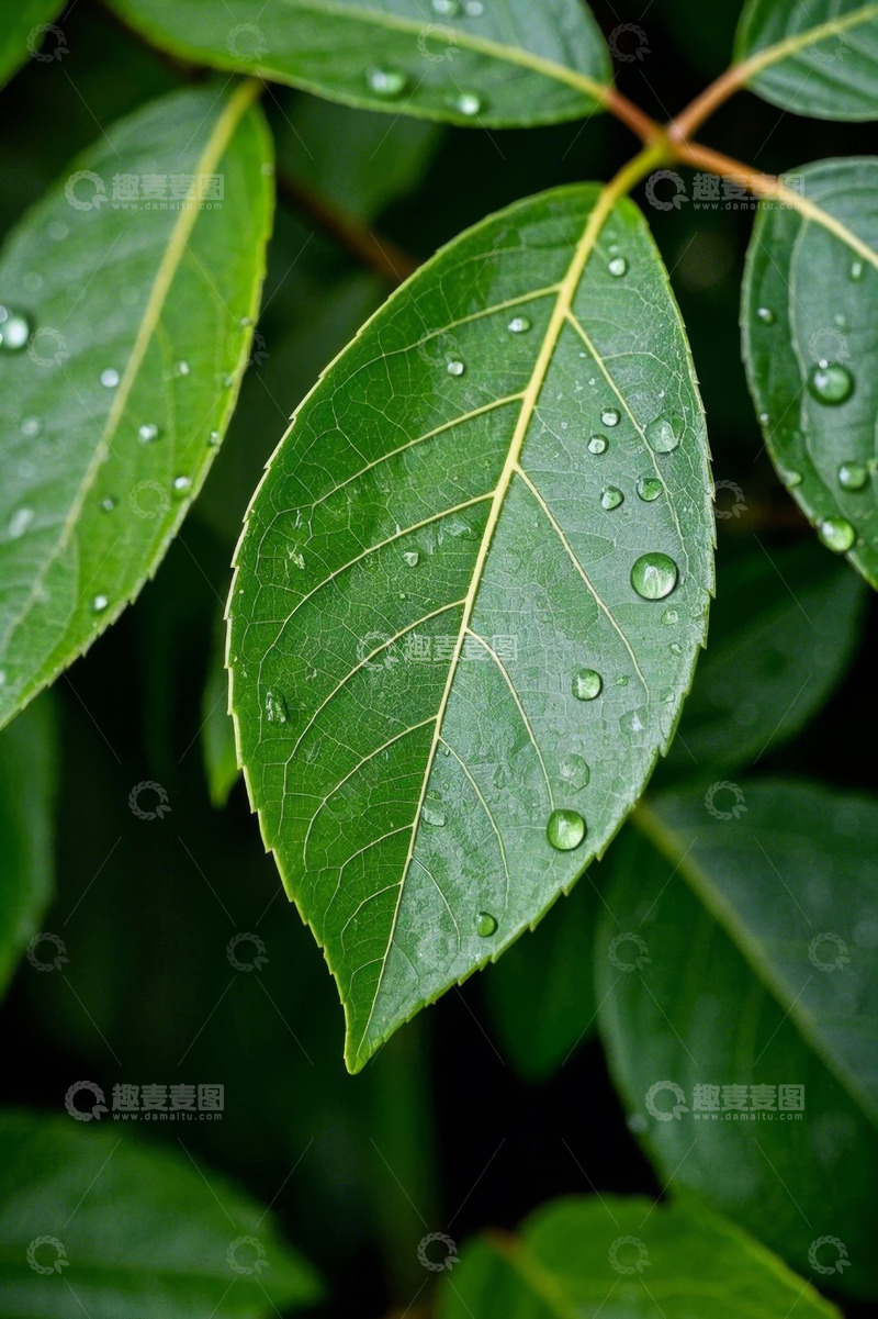 高清大图下载【趣麦麦图】绿叶上的晶莹水珠