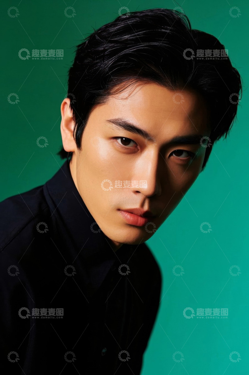 高清大图下载【趣麦麦图】时尚型男写真绿色背景