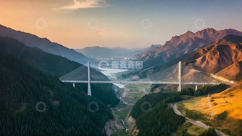 高清大图下载【趣麦麦图】山谷大桥风光