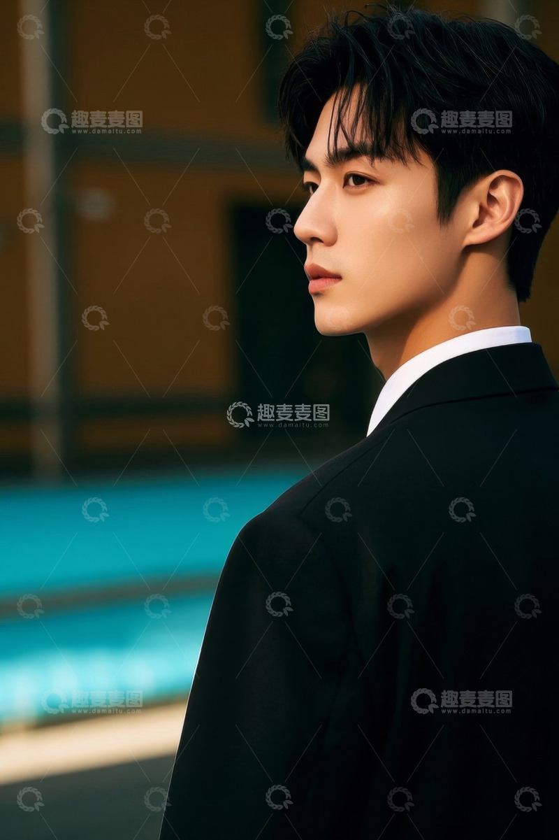 高清大图下载【趣麦麦图】阳光下西装男子的侧颜照