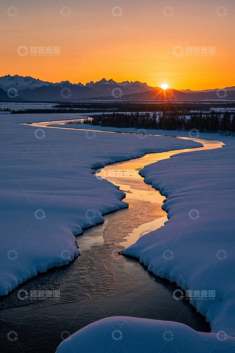 高清大图下载【趣麦麦图】冬日河流日出自然风光