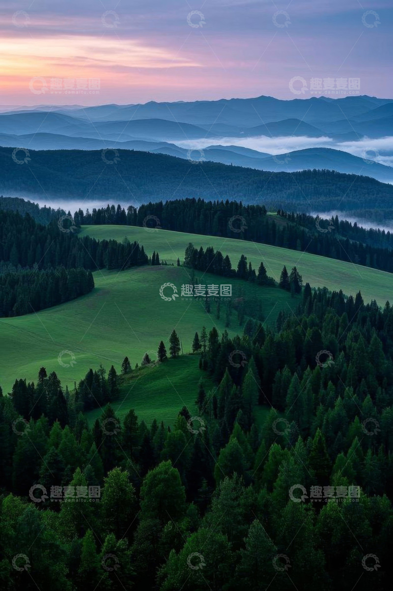 高清大图下载【趣麦麦图】山林间日出时分自然风光