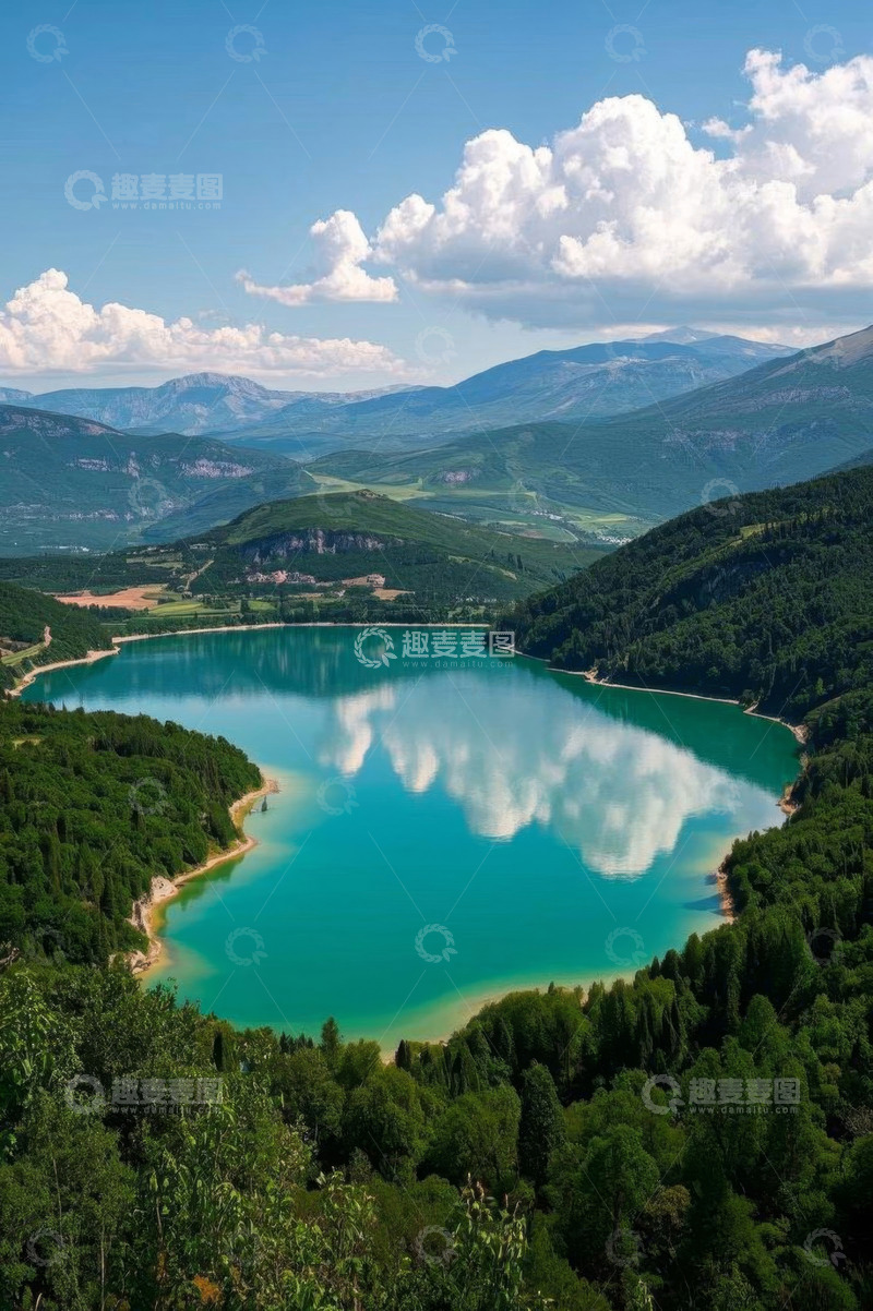 高清大图下载【趣麦麦图】青山环绕的碧绿湖泊风光
