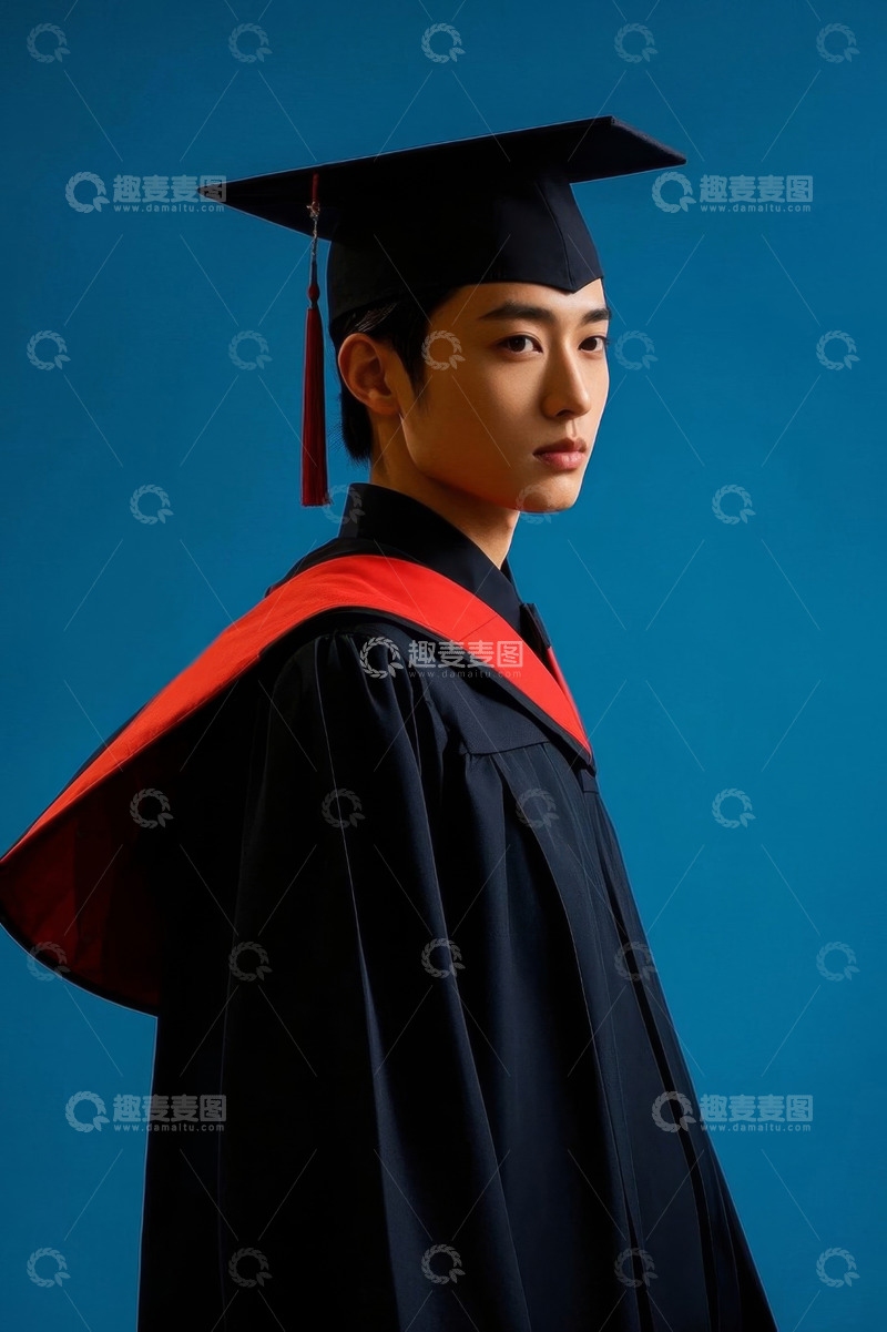 高清大图下载【趣麦麦图】毕业生身穿学士服侧身照
